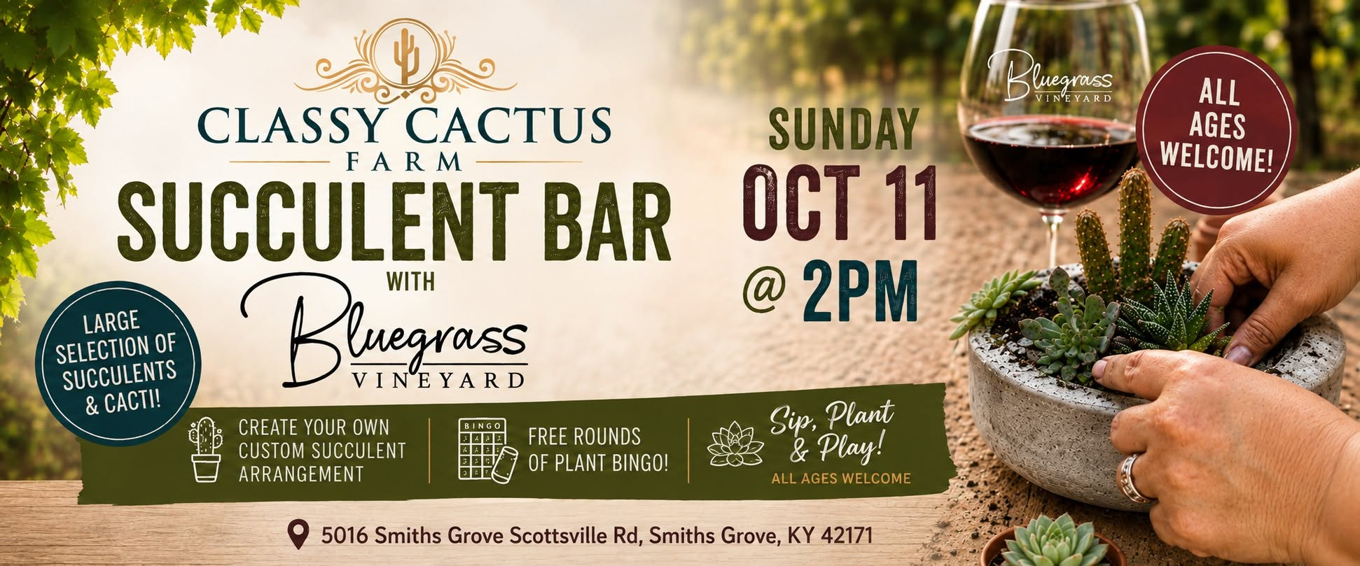 Classy Cactus Farms Succlent Bar Bluegrass Vineyard in Smiths Grove Kentucky