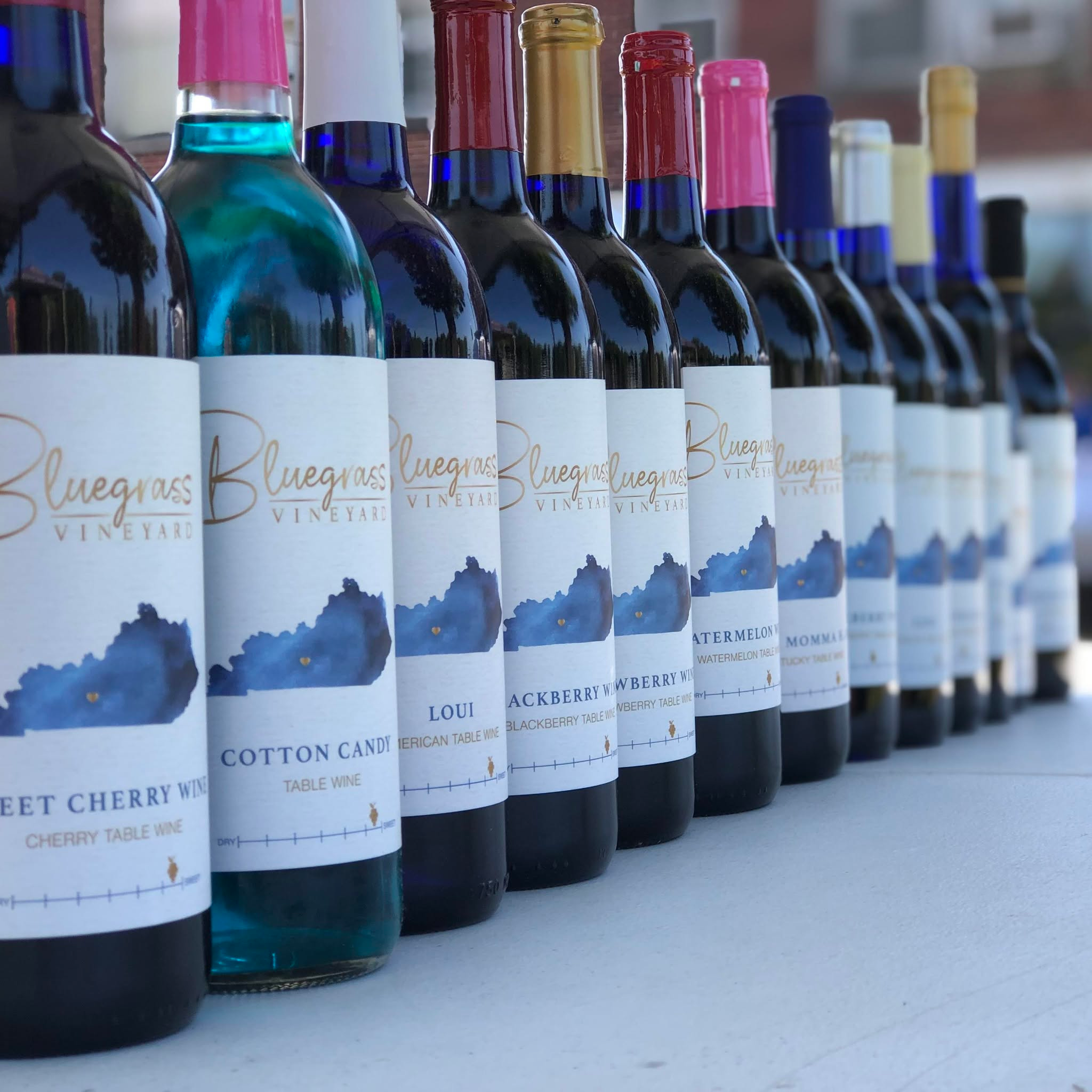 Row of wines at Bluegrass Vineyard in Smiths Grove Kentucky