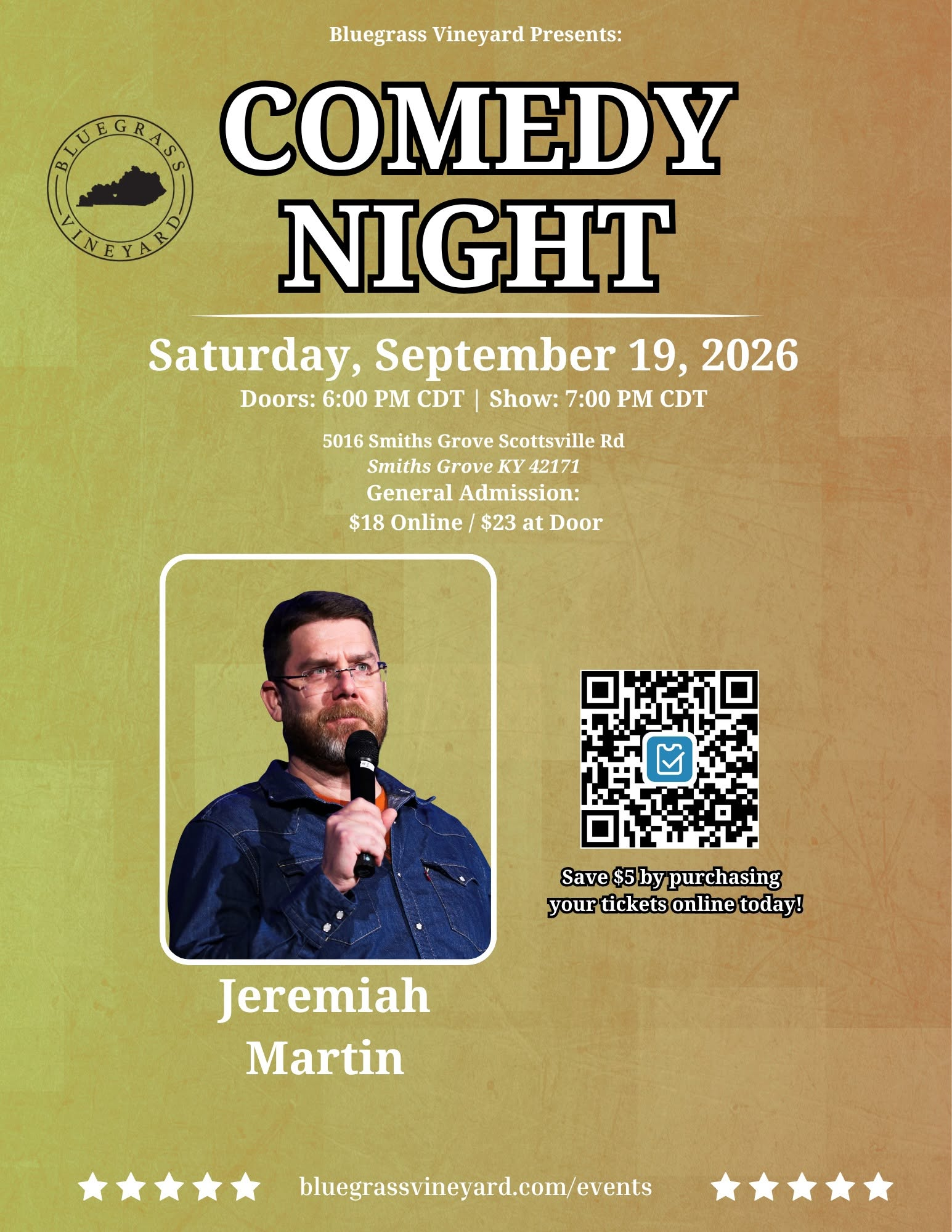 Bluegrass Vineyard Comedy Night featuring Jeremiah Martin